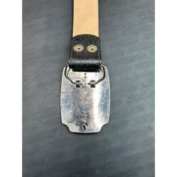 Haband Black Embossed Leather Belt Ornate Silver Buckle Genuine Bonded Leather M - Picture 5 of 7